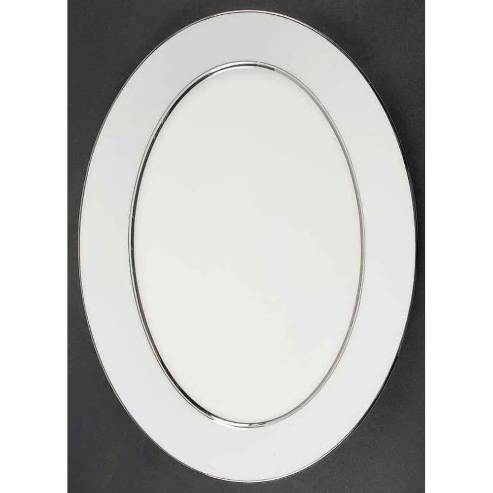 Oxford Bone China Lexington Lenox Oval Serving Platter 16" White Platinum Trim - Picture 2 of 4